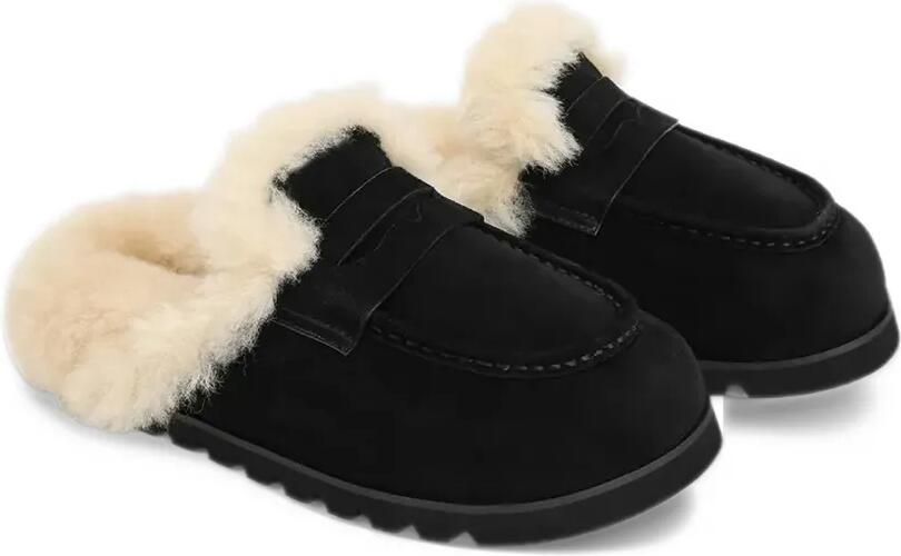 NAKED WOLFE shearling-lined penny-strap flat mules Zwart - Foto 5