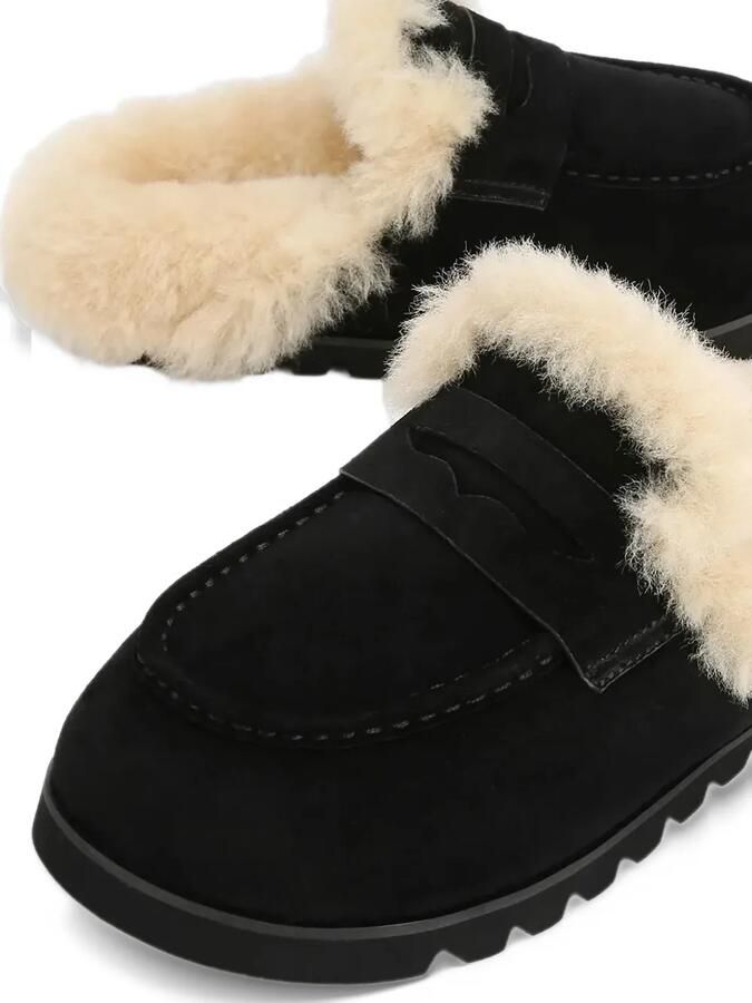 NAKED WOLFE shearling-lined penny-strap flat mules Zwart - Foto 4