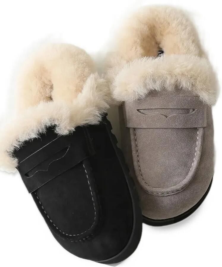 NAKED WOLFE shearling-lined penny-strap flat mules Zwart - Foto 3