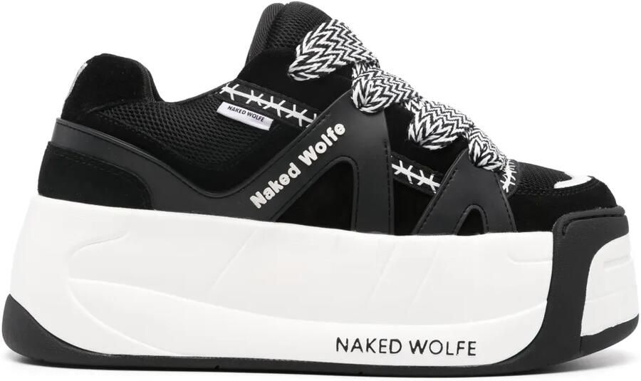 NAKED WOLFE Slider leren sneakers met plateauzool Zwart