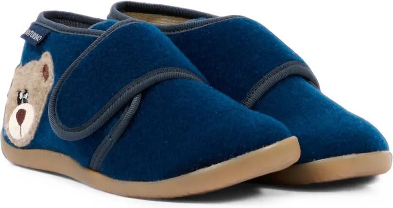 NATURINO Carillon bear-patch touch-strap slippers Blauw