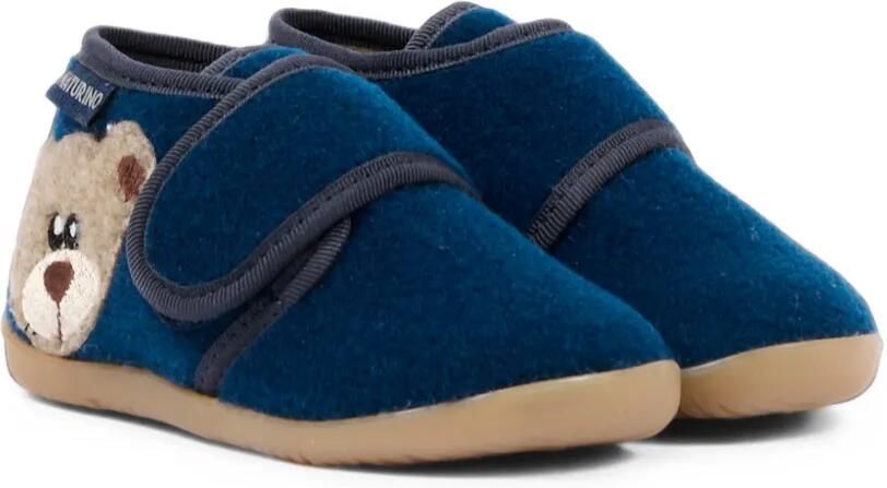 NATURINO Carillon slippers met klittenband en beerpatch Blauw