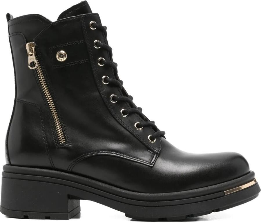 NERO GIARDINI 45 mm leren combat boots met veters Zwart