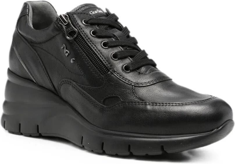 NERO GIARDINI Leren sneakers met sleehak en rits Zwart - Foto 3