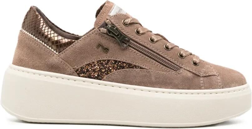 NERO GIARDINI Sneakers met glitters en rits Bruin