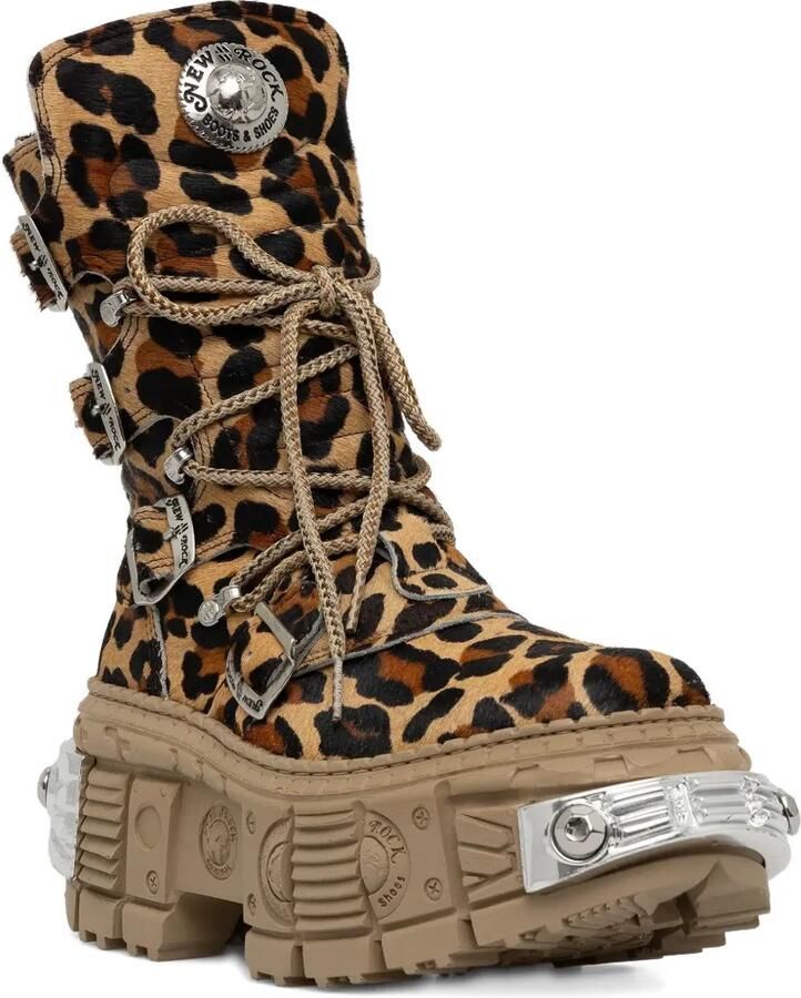 NEW ROCK 100 mm combat boots met luipaardprint en gesp Bruin - Foto 2