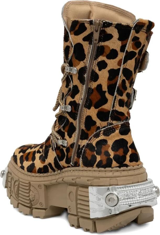 NEW ROCK 100 mm combat boots met luipaardprint en gesp Bruin - Foto 3