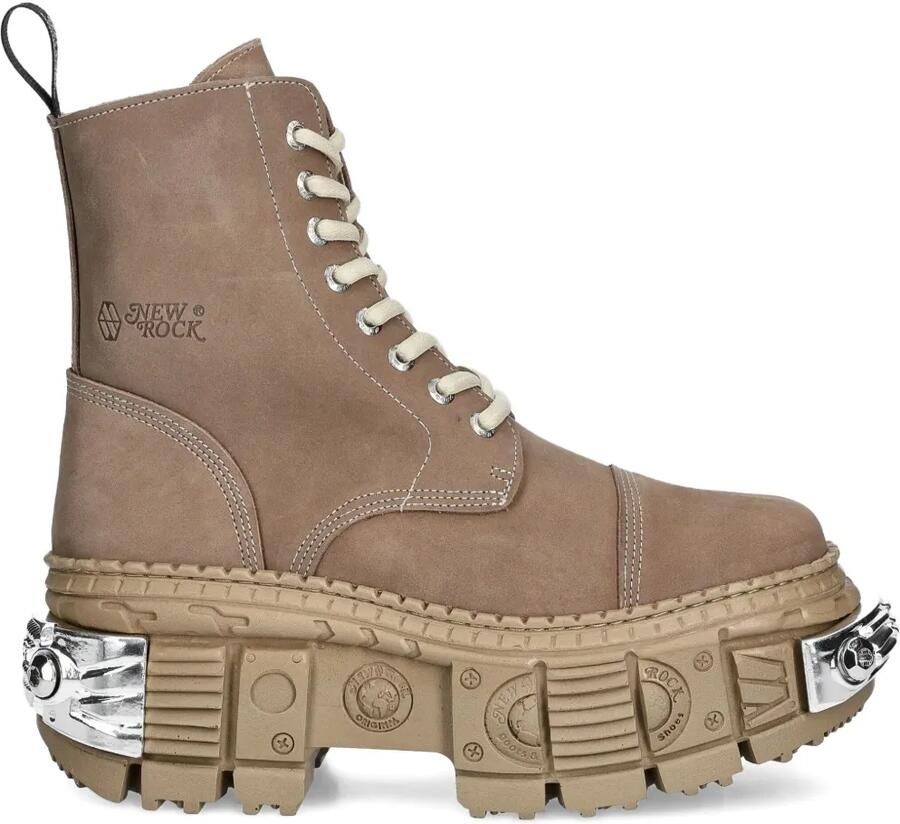 NEW ROCK 100 mm combat boots met veters en plateauzool Beige