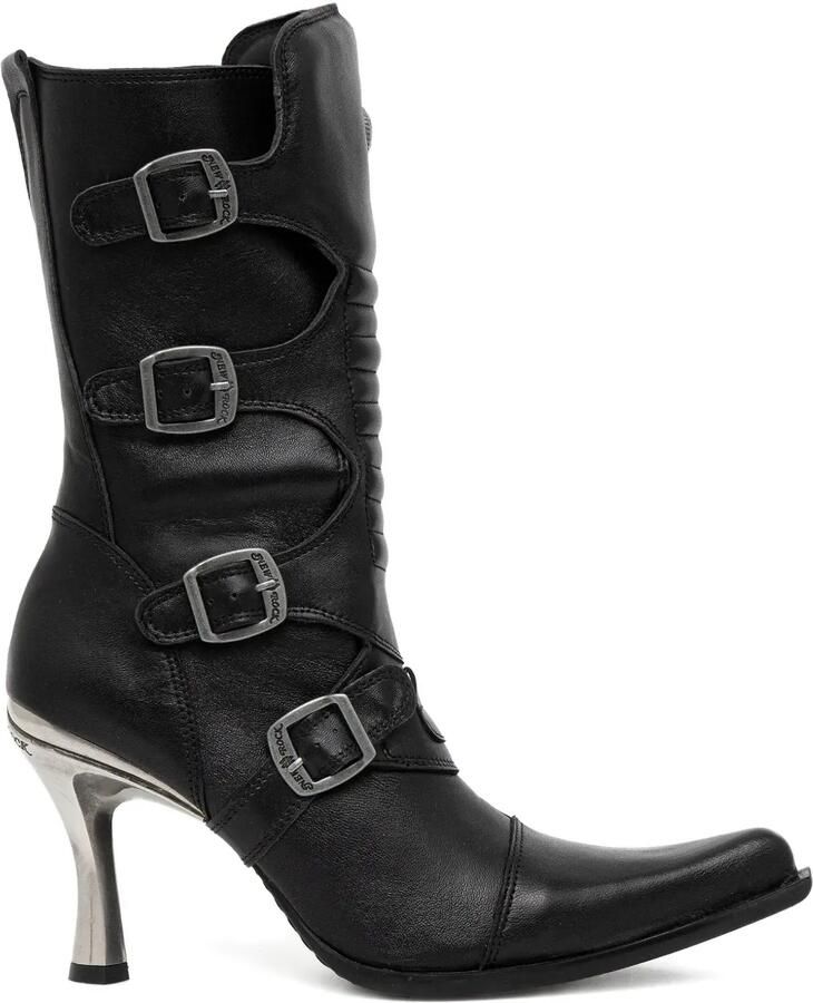 NEW ROCK 100 mm laarzen met puntige neus en gespdetail Zwart