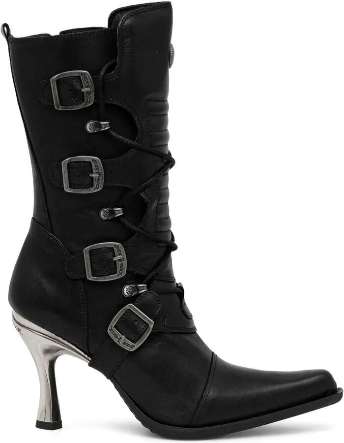 NEW ROCK 100 mm laarzen met veters en gesp Zwart