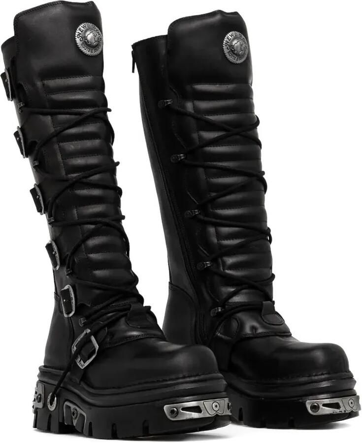 NEW ROCK 70 mm Reactor knielaarzen met gesp Zwart - Foto 3