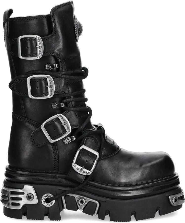 NEW ROCK 70mm leren laarzen met plateauzool Zwart