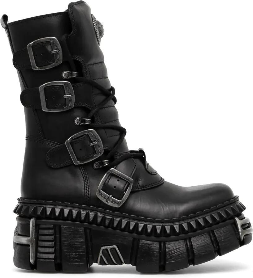 NEW ROCK 80mm laarzen met plateauzool en gesp Zwart