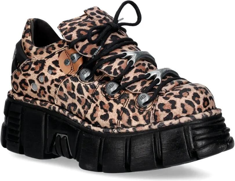NEW ROCK Ante Leopardo Cuero Tower Negro sneakers met plateauzool Beige