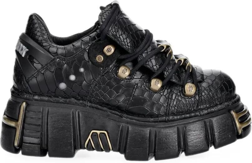 NEW ROCK Derby schoenen met krokodillen-reliëf en plateauzool Zwart