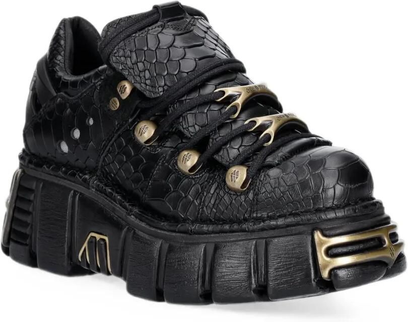 NEW ROCK Derby schoenen met krokodillen-reliëf en plateauzool Zwart - Foto 3