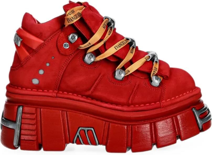 NEW ROCK Laarzen met plateauzool en vlakken Rood