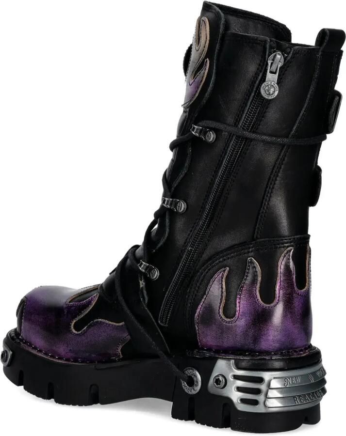 NEW ROCK Leren laarzen met vlammenprint Zwart - Foto 2