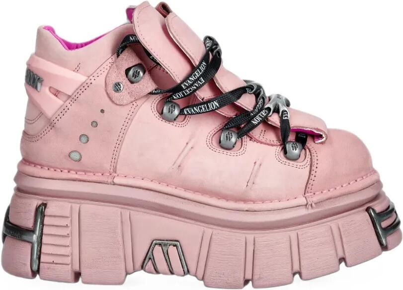 NEW ROCK M-106-CEV164 enkellaarzen met plateauzool en veters Roze