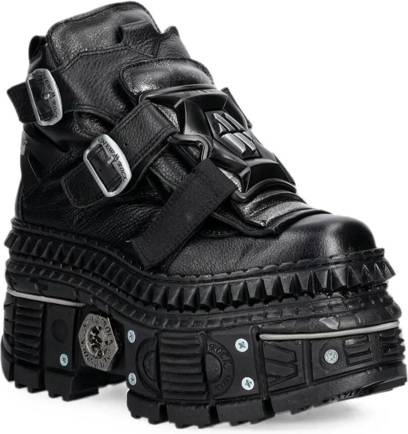 NEW ROCK Metallic laarzen met plateauzool en gespsluiting Zwart - Foto 3