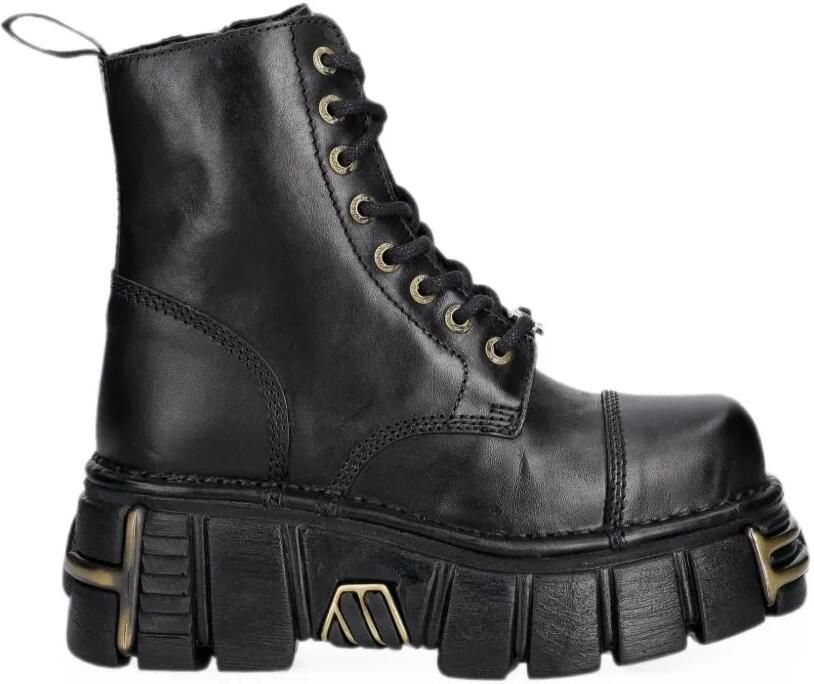 NEW ROCK Metallic laarzen met plateauzool en logoplakkaat Zwart
