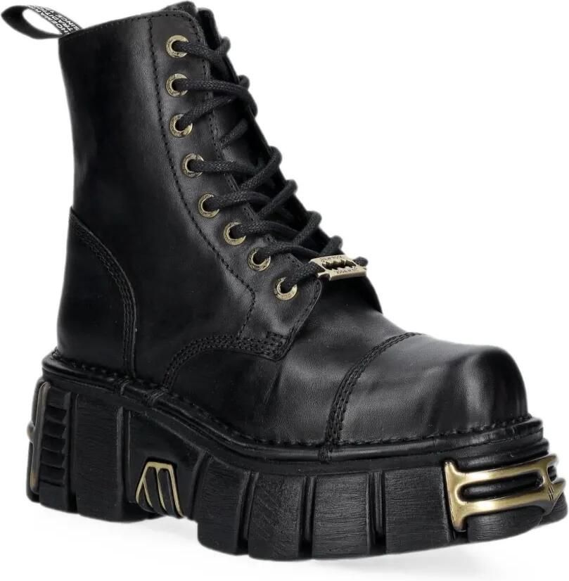 NEW ROCK Metallic laarzen met plateauzool en logoplakkaat Zwart - Foto 3