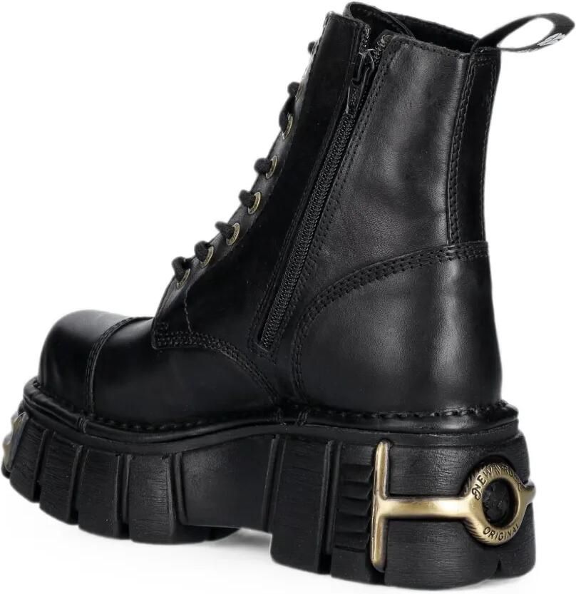 NEW ROCK Metallic laarzen met plateauzool en logoplakkaat Zwart - Foto 2