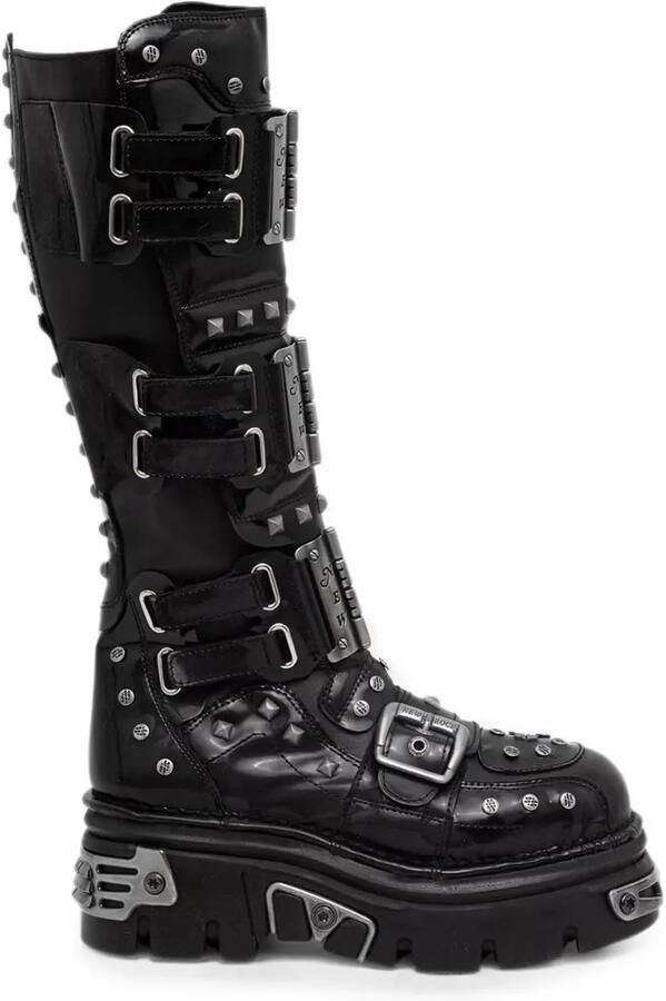 NEW ROCK Metallic laarzen met studs en gesp Zwart