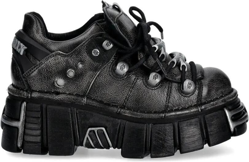 NEW ROCK Pulik Old Arena Tower Negro sneakers met plateauzool en ringlets Zwart