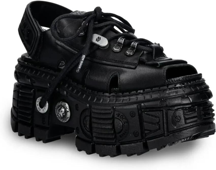 NEW ROCK Sandalen met plateauzool en veters Zwart - Foto 2