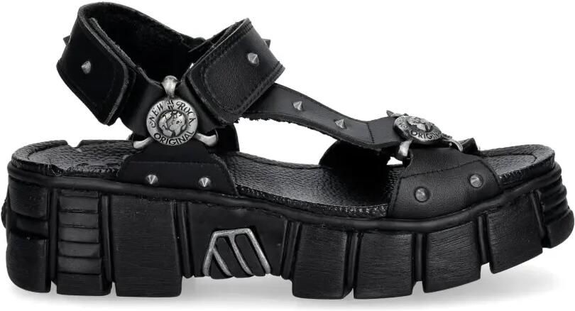 NEW ROCK Sandalen verfraaid met studs en chunky zool Zwart