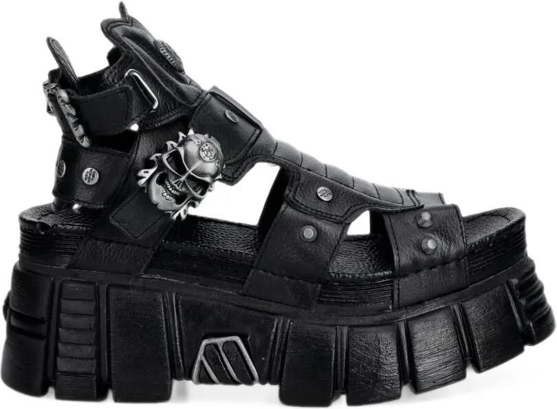 NEW ROCK skull-embellished platform sandals Zwart
