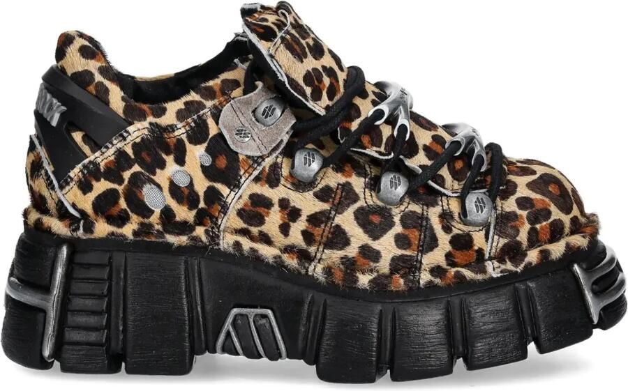 NEW ROCK Sneakers met luipaardprint en plateauzool Beige