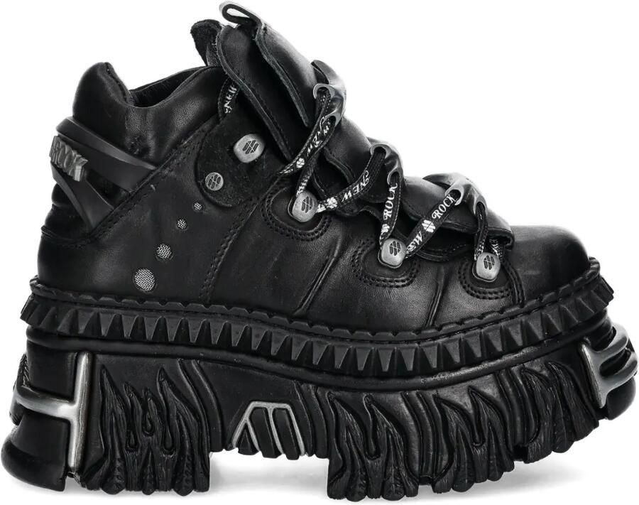 NEW ROCK Sneakers met plateauzool en vlammendetail Zwart