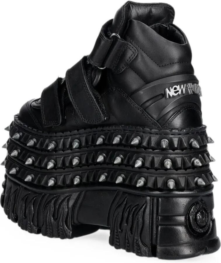 NEW ROCK Spiked sneakers met plateauzool Zwart - Foto 3