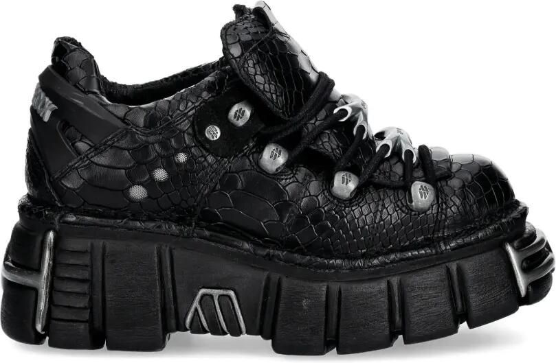NEW ROCK Zilverkleurige hardware sneakers met textuur Zwart
