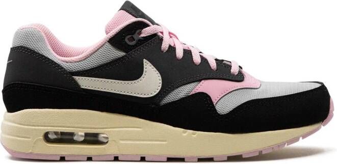 Nike air max 1 premium dames trainers antraciet zwart roze deals