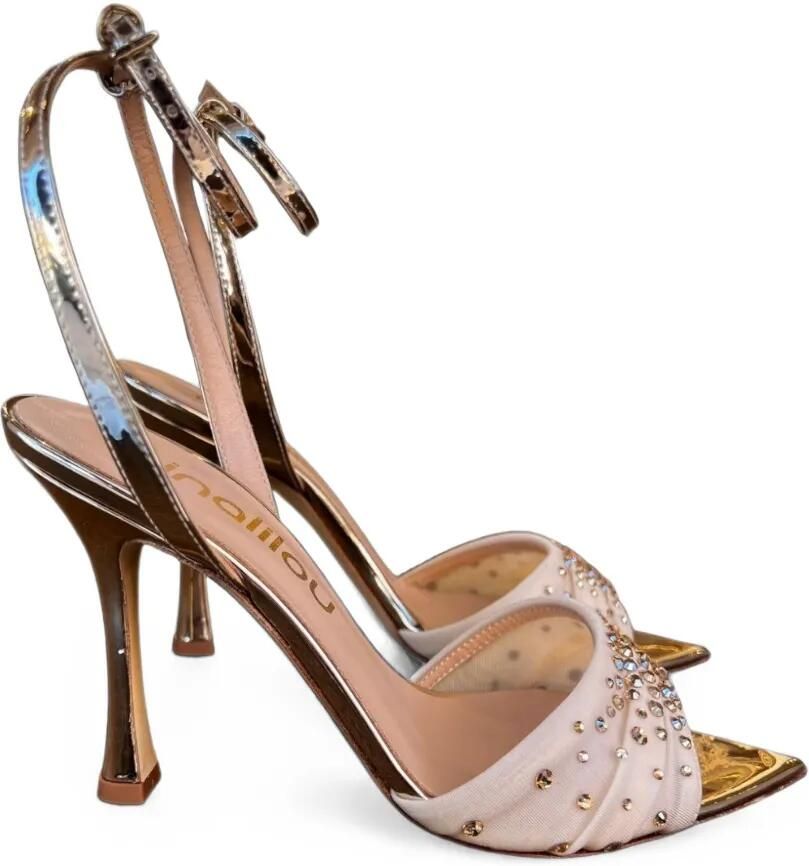 Ninalilou Gedrapeerde sandalen met hak en verfraaid met stras Beige