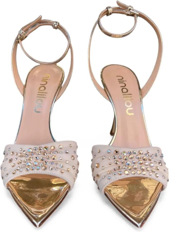 Ninalilou Gedrapeerde sandalen met hak en verfraaid met stras Beige - Foto 2