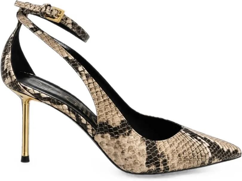 Ninalilou Pumps met puntige neus en reptieleffect Beige