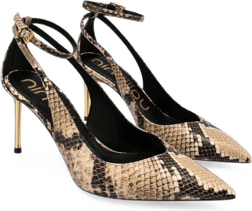Ninalilou Pumps met puntige neus en reptieleffect Beige - Foto 2