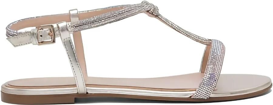 Ninalilou Sandalen met T-bandje en kralen Zilver