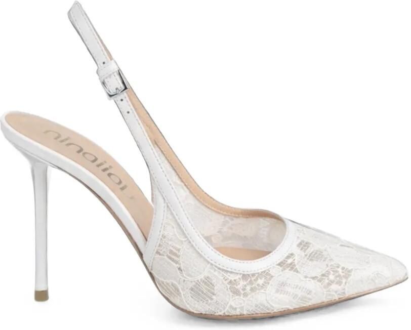 Ninalilou Slingback pumps met kanten vlakken Wit