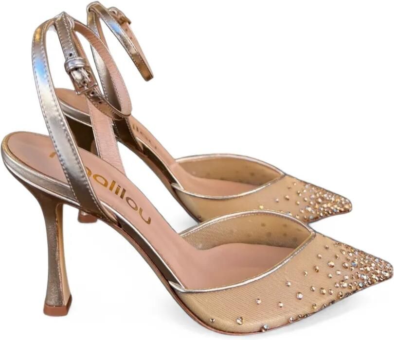 Ninalilou Slingback pumps verfraaid met kristallen en puntige neus Beige