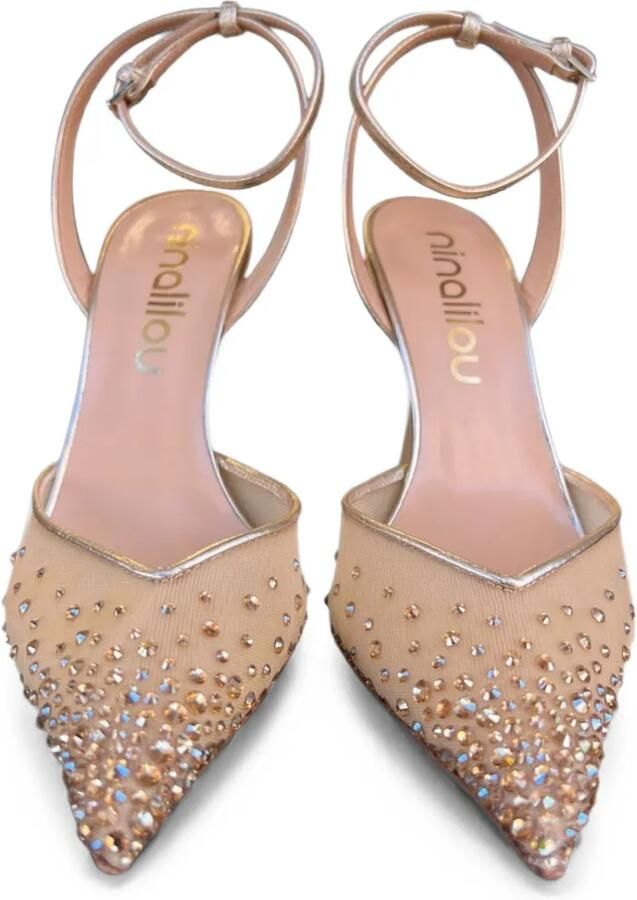 Ninalilou Slingback pumps verfraaid met kristallen en puntige neus Beige - Foto 3