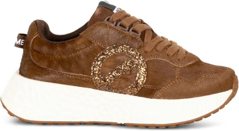 No Name Carter sneakers met kalfshaar en glitter-logo Bruin