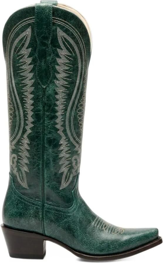 NORTALIE Agave geborduurde leren cowboylaarzen Groen