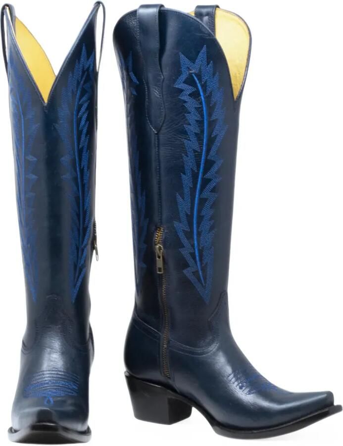 NORTALIE Oasis geborduurde leren cowboylaarzen Blauw - Foto 2