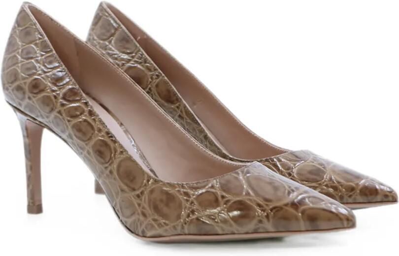Notabene Carolina 70 pumps met krokodillen-reliëf en puntige neus Bruin - Foto 5