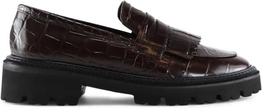Notabene Tereza loafers met krokodillen-reliëf en franje Bruin